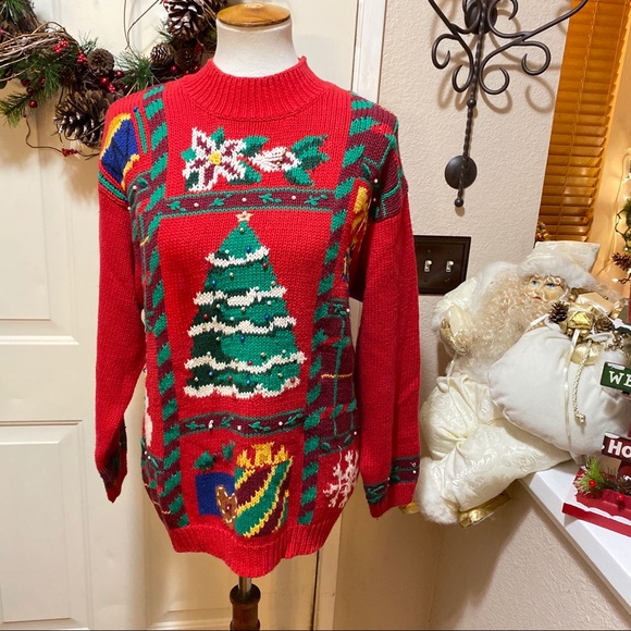 Jennifer Moore Hand Knitted Red Christmas Sweater - Picture 2 of 8
